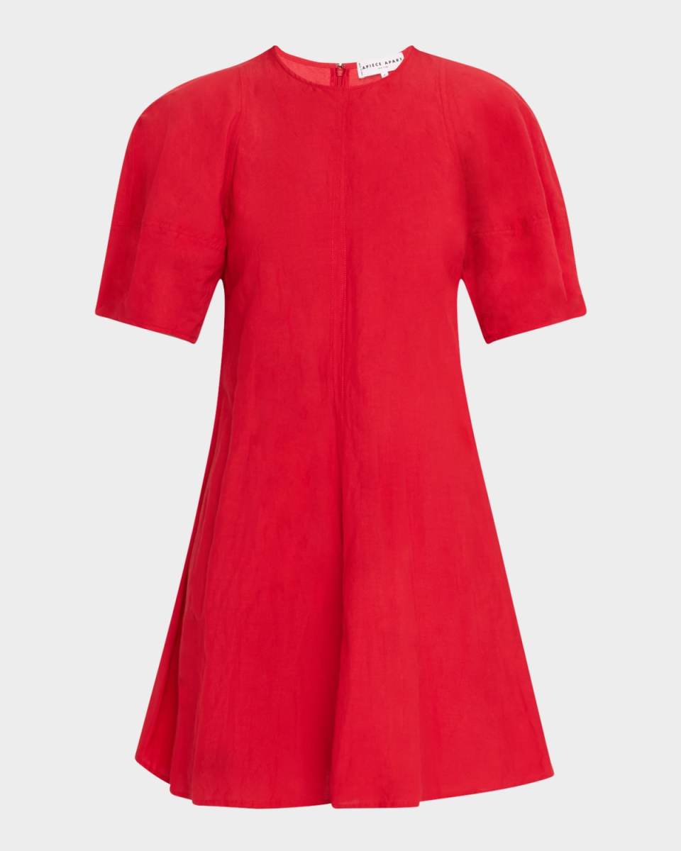 Bettina Topstitched Puff-Sleeve Mini Dress